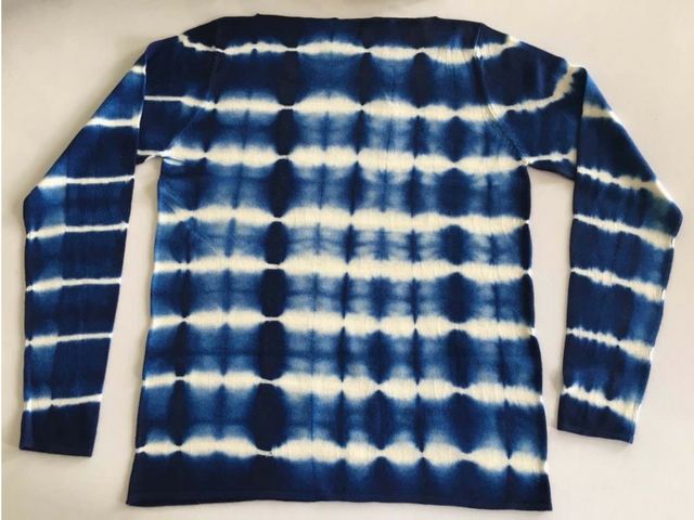 Boat Neck Sweater Stripe Tie-Dye Blue